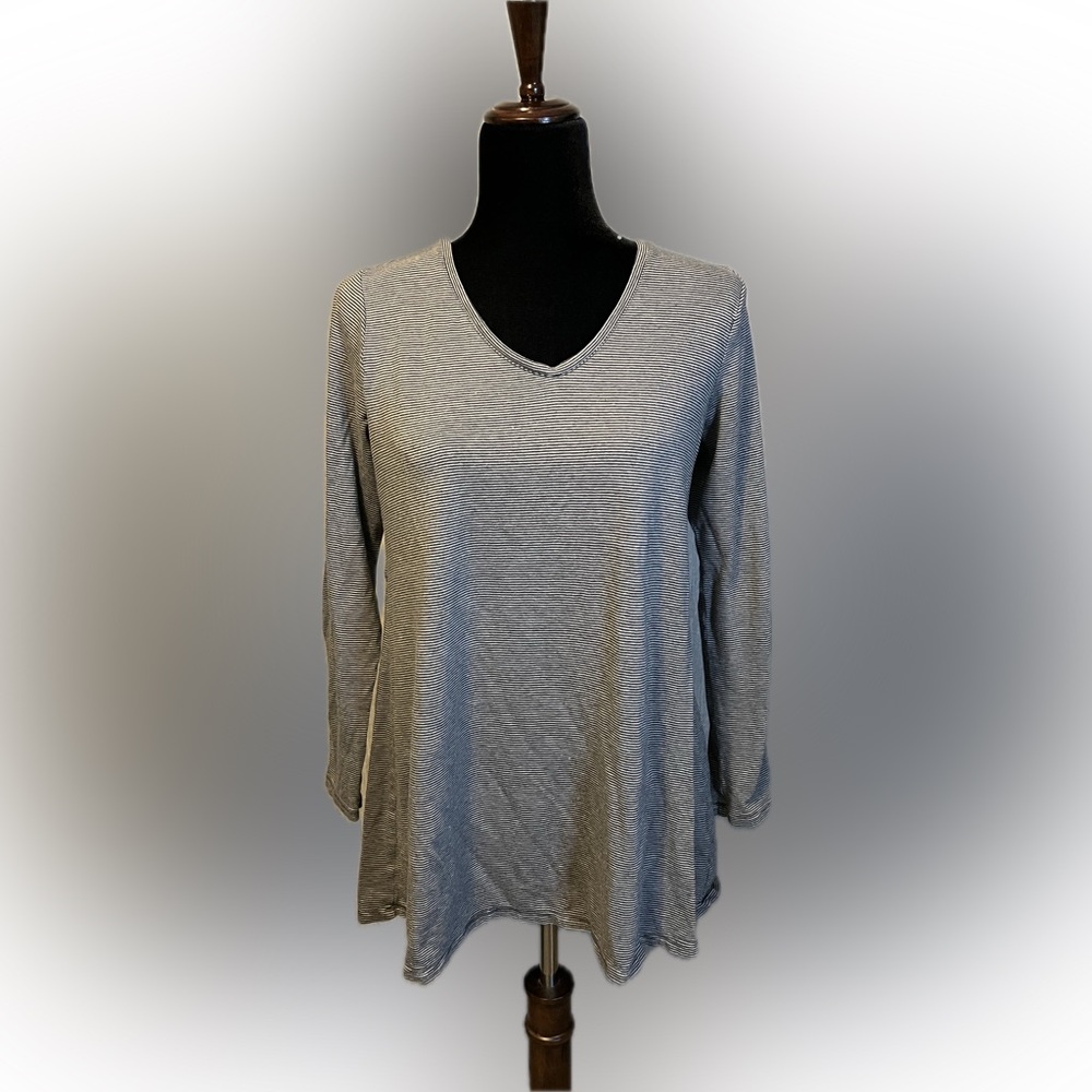J.Jill Pure Jill Striped Shirred Back Tunic in Black & White size S